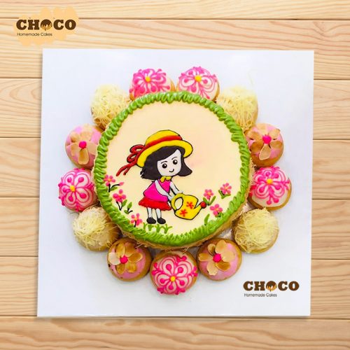 SN5 - Bánh sinh nhật vẽ bé gái (Bông lan 16 cm và 14 su) 420K